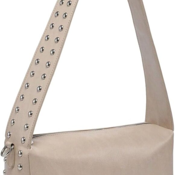 Women's PU Leather Shoulder Bag Square Studded Zipper Casual Vintage - Picture 1 of 5